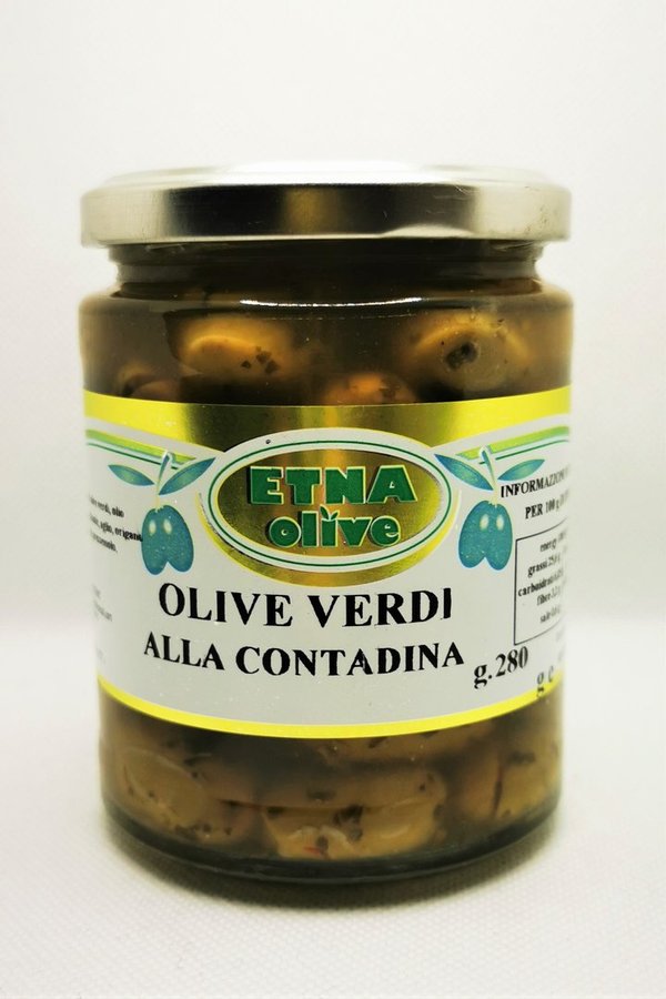 Olive Verdi alla Contadina (grüne Oliven mit Stein, gewürzt) 300g